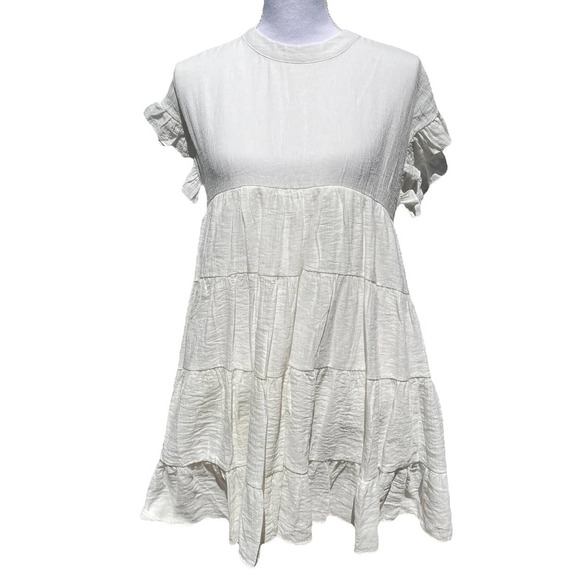 Aura Dresses & Skirts - Aura Dress Tiered Short Sleeve Ruffle White Women's Size Small